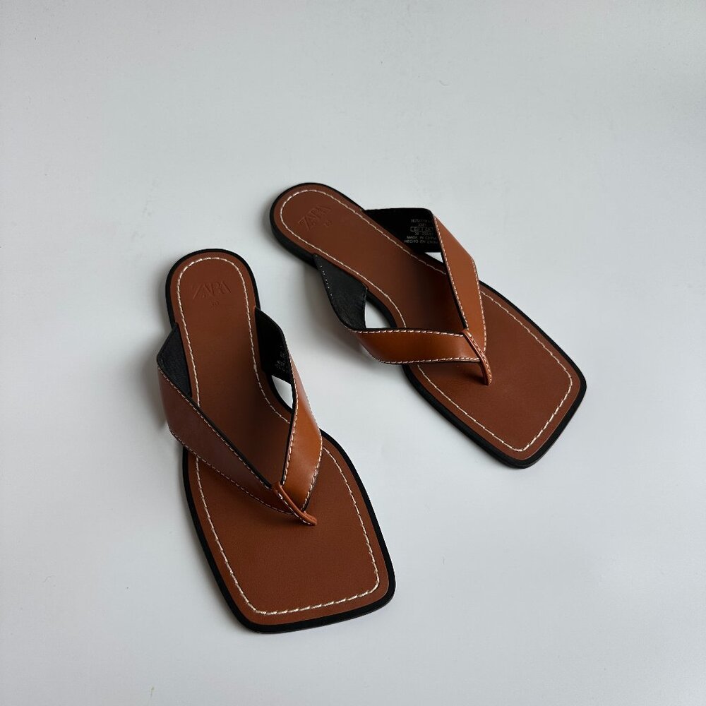 Zara Brown Square Toe Sandals